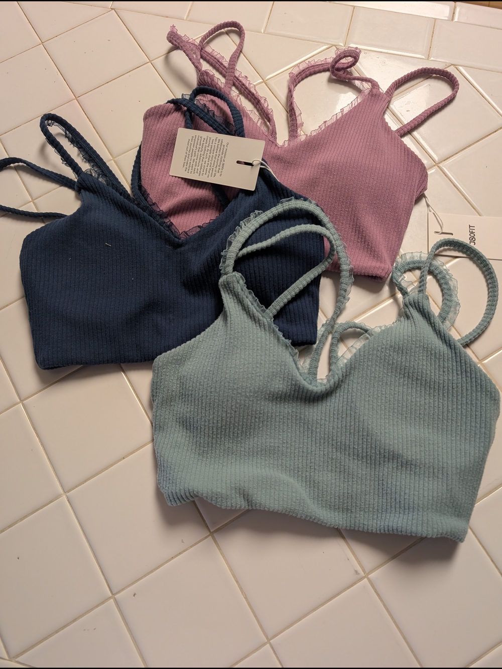 Everyday Ribbed Strappy Bralette - Pink, Navy, Light Blue